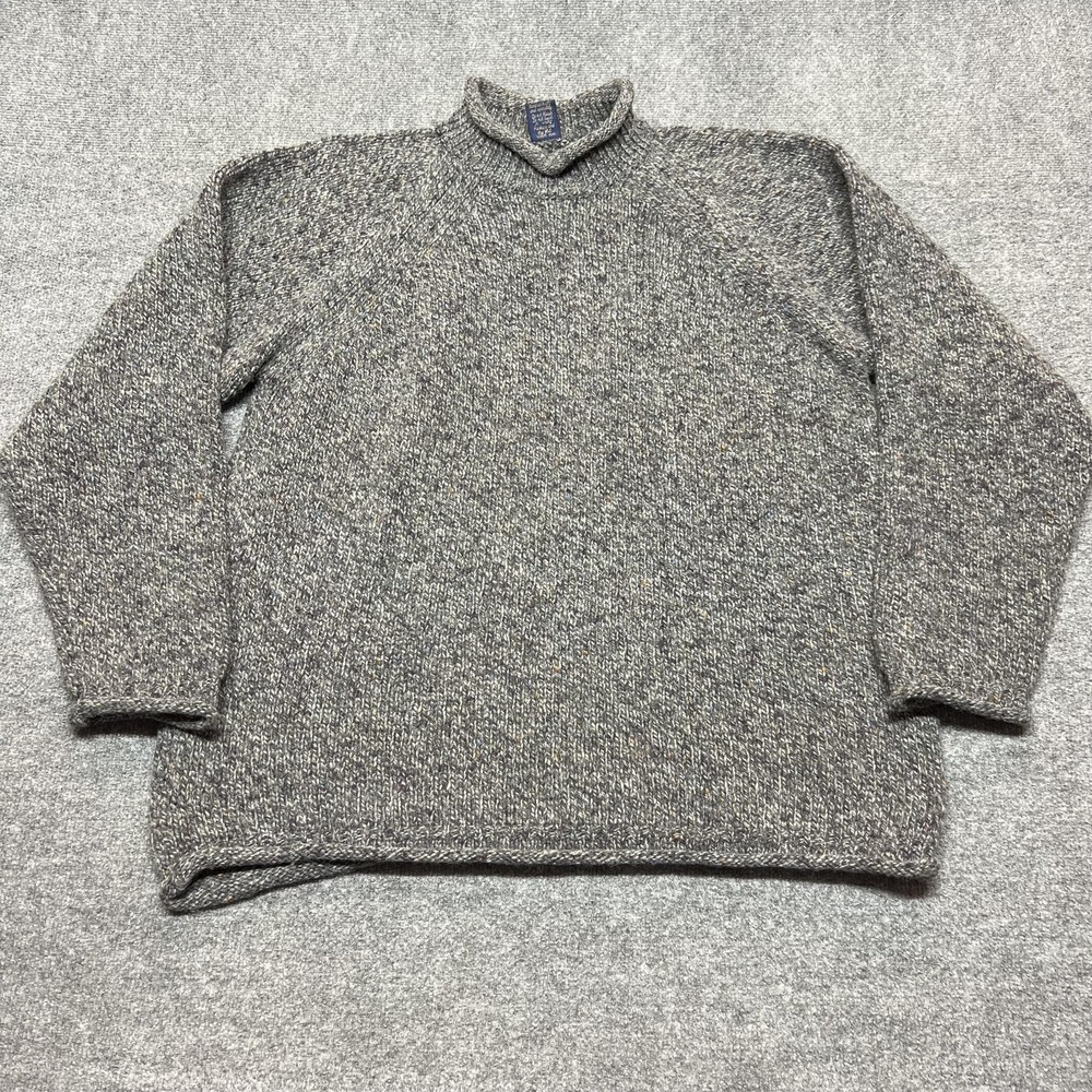 Paul James Sweater Mens Large Gray Wool Mock Neck Chunky Pullover England
